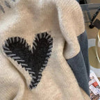 Cozy Spliced Sweater Top For Women Loose Round Neck