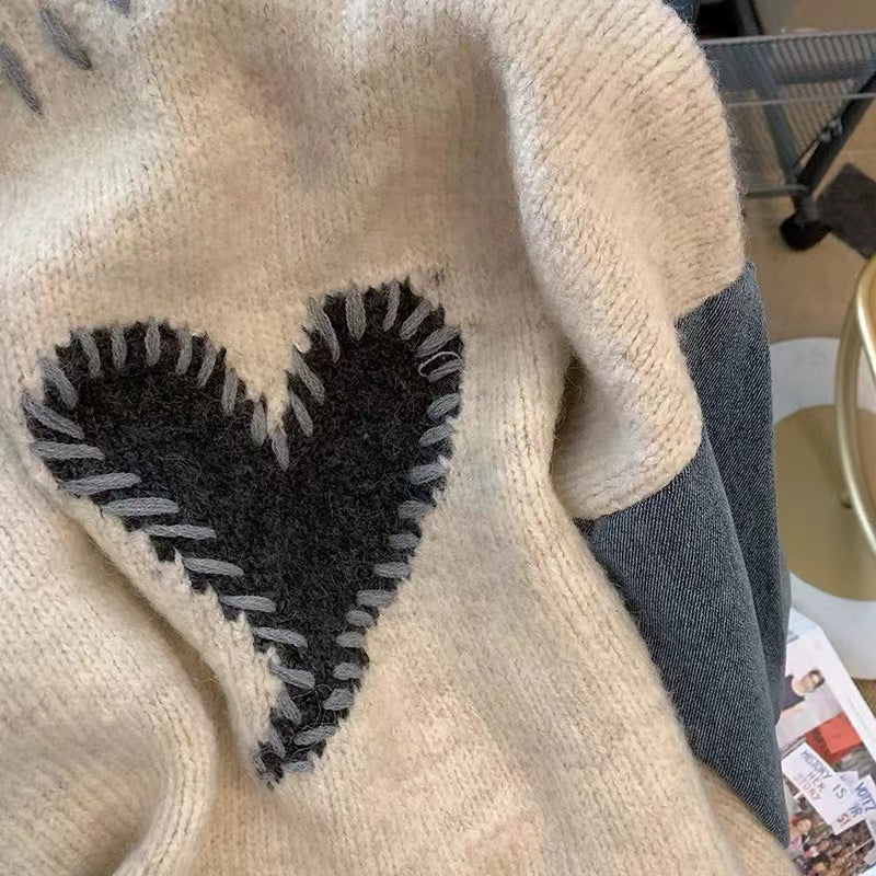 Cozy Spliced Sweater Top For Women Loose Round Neck