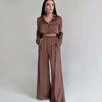 Lux Satin Two Piece Set With Long Sleeves