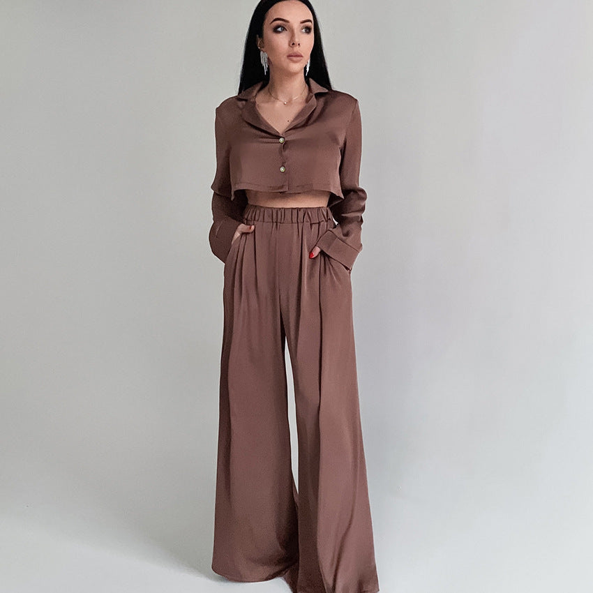 Lux Satin Two Piece Set With Long Sleeves