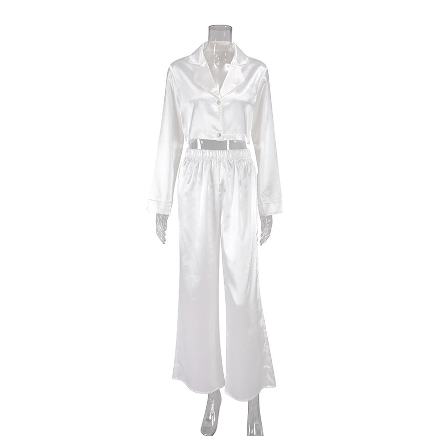 Lux Satin Two Piece Set With Long Sleeves