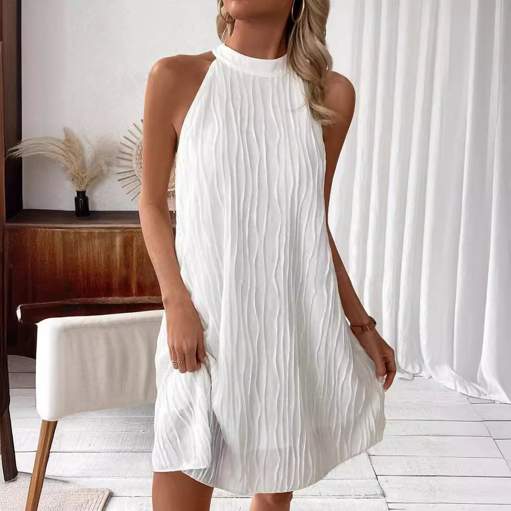 Pure Color Halter Backless Dress for Women