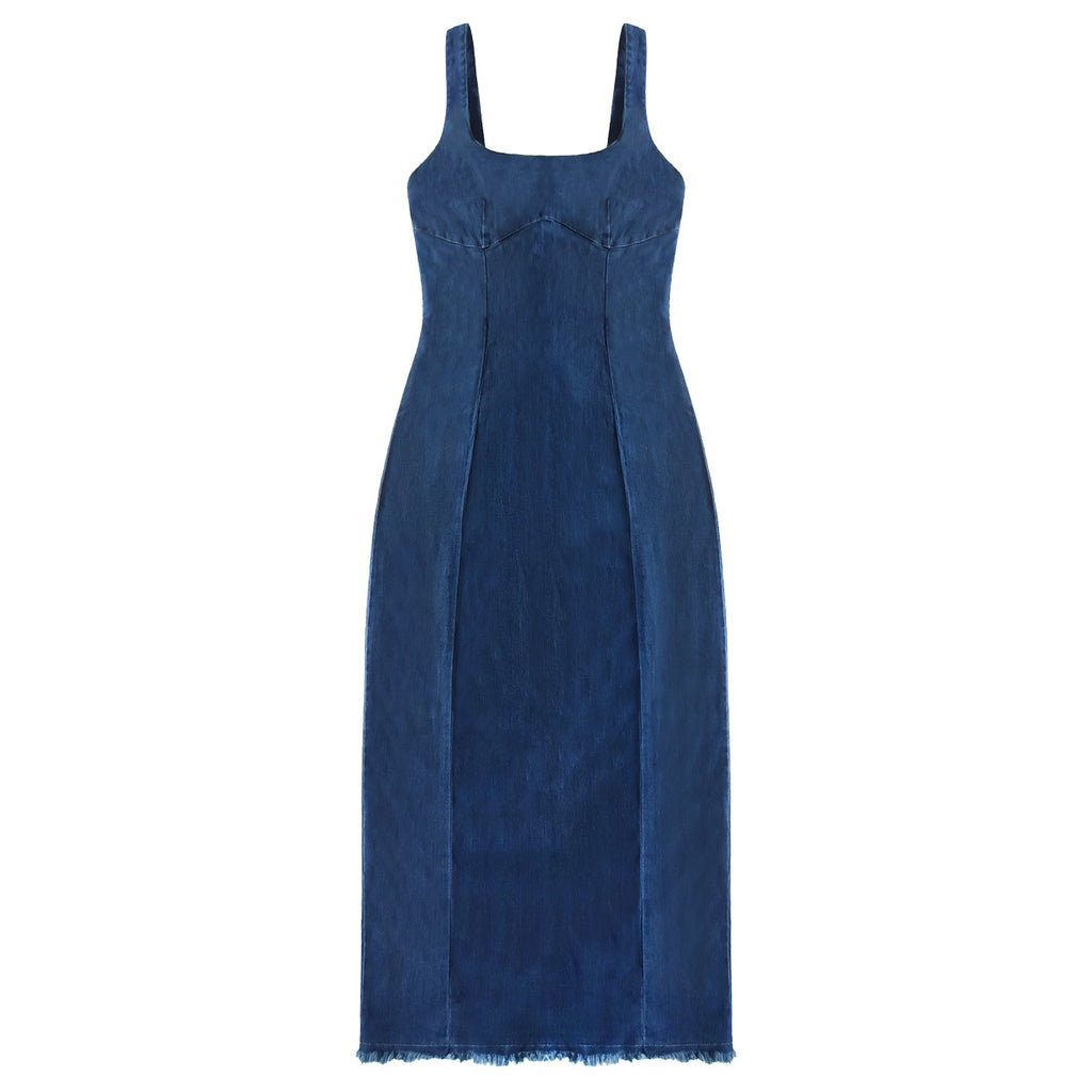 Light Blue Summer Suspender Dress With Elastic Waist For Easy Chic Everyday Wear