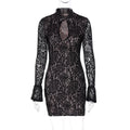 Lace Cutout Dress With High Waist And Button Details Midi Length