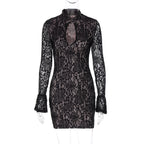 Lace Cutout Dress With High Waist And Button Details Midi Length
