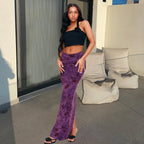 Cozy Floral Knit Sheath Skirt Purple Street Style Chic