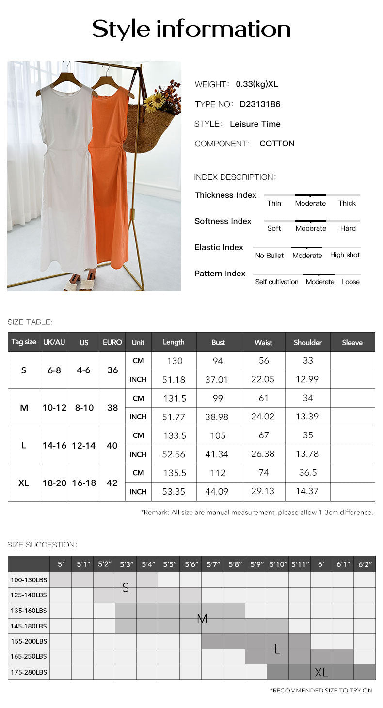 Lightweight Cotton Sleeveless Summer Dress In Solid Colors