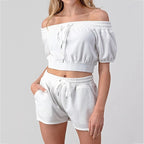 Neck Tie Top With Shorts Two Piece Set