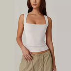 Square Neck Tank Vest For Women Slim Sleeveless Top