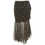 Chic Pleated Plaid A Line Midi Skirt In Black