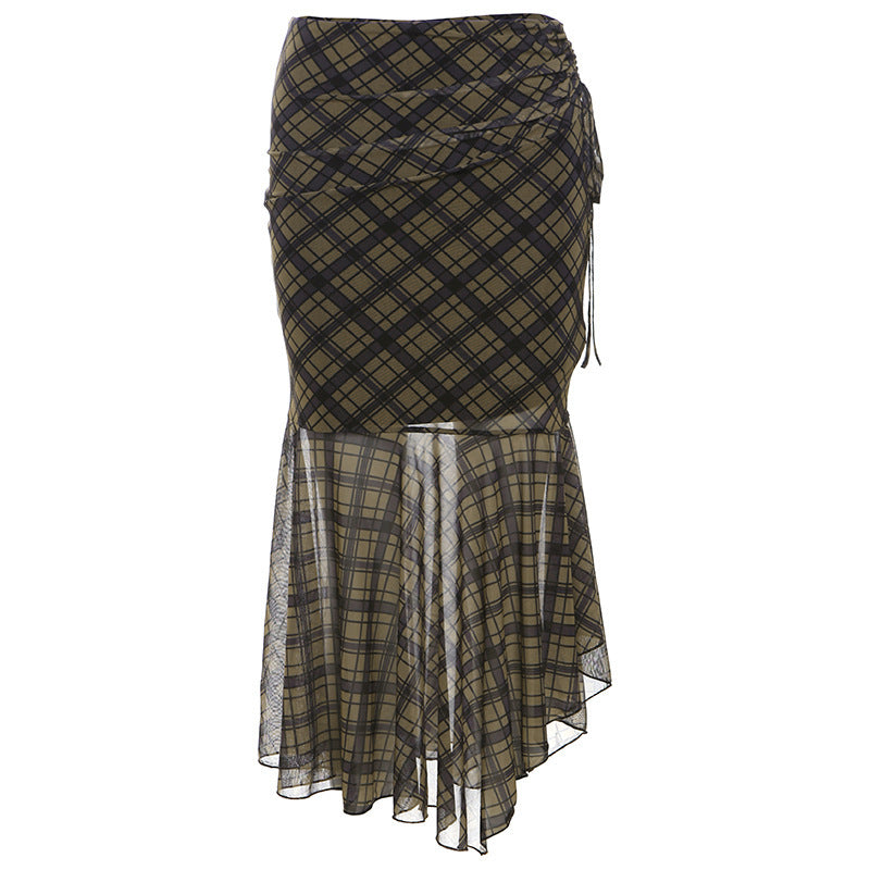 Chic Pleated Plaid A Line Midi Skirt In Black
