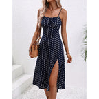 Polka Dot Print Sexy Split Long Dress