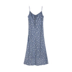 Spaghetti Strap Floral Print Dress In Gray And Blue With Long A Line