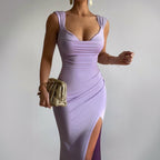 Women's Sleeveless Backless Slit Dress with Back Tie
