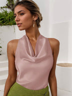 Chic Swing Collar Halter Vest Top Backless Sleeveless Shirt
