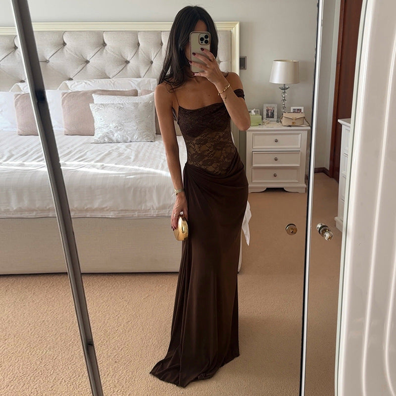 Sheer Lace Elegant Maxi Dress Sleeveless Backless