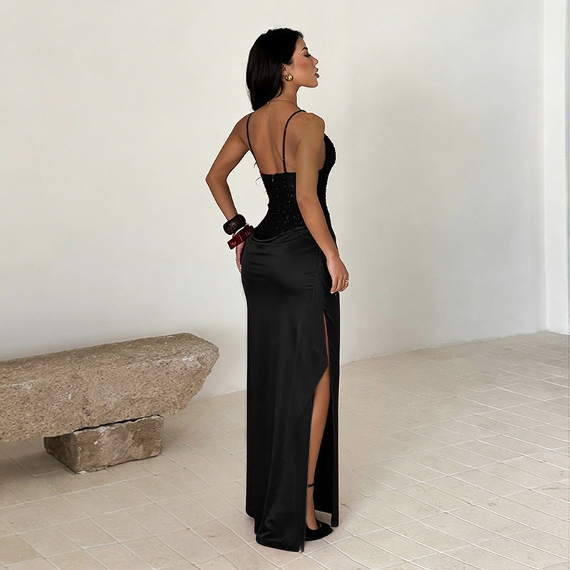 Strap Textured Split Dress High Waist Slim Fit
