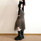 Chic Pleated Plaid A Line Midi Skirt In Black