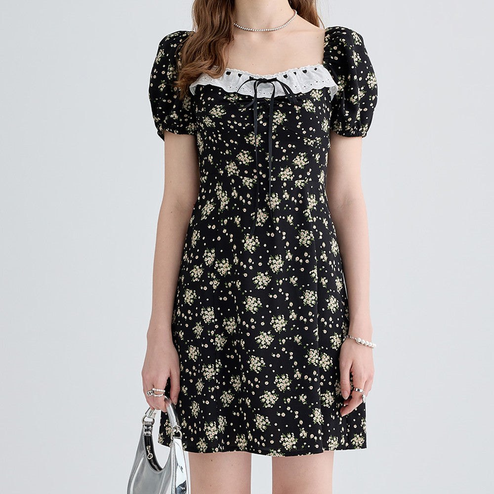 Black Floral Summer Dress With French Slit