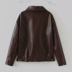 Elevated Casual Faux Leather Jacket With Lapel Zipper For Women