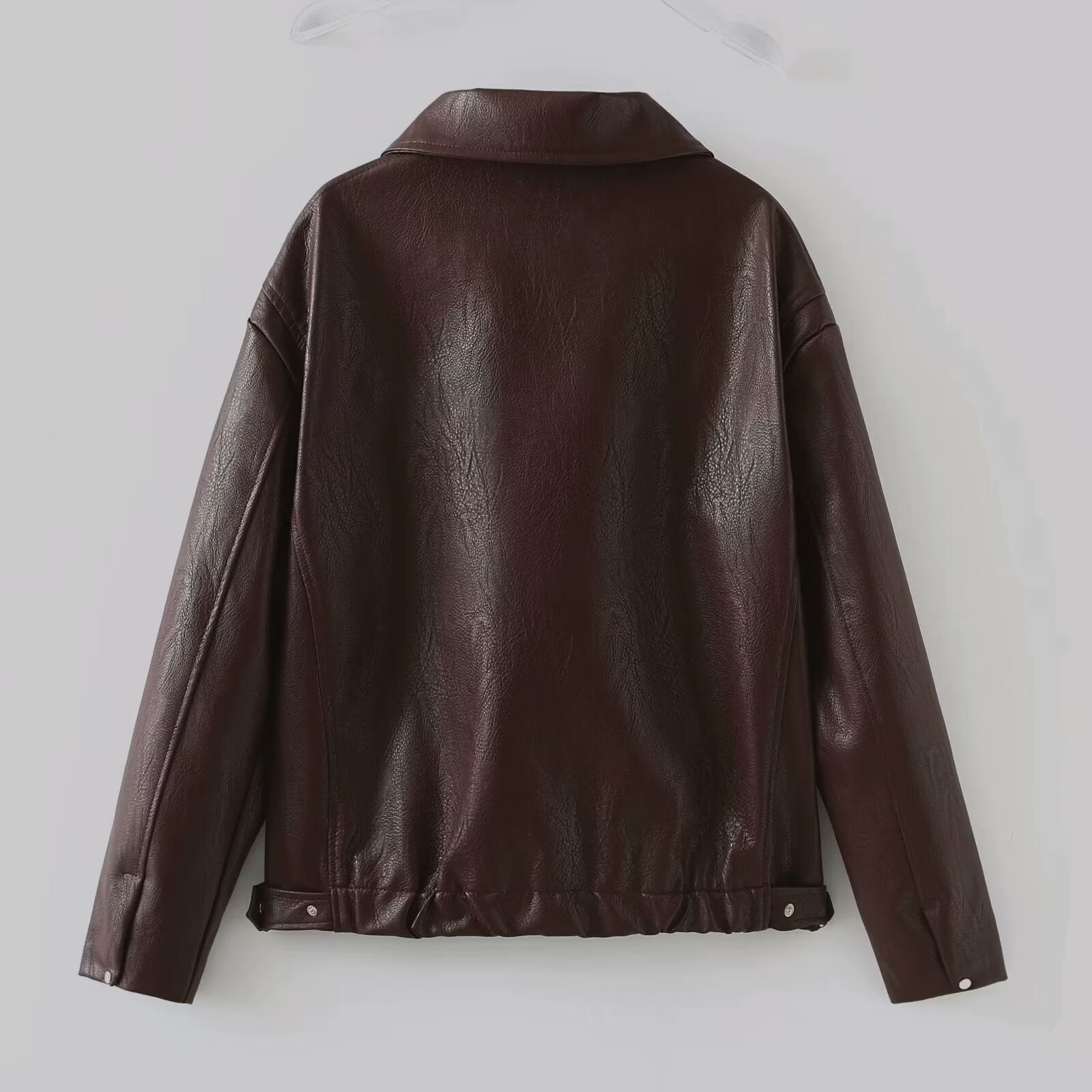 Elevated Casual Faux Leather Jacket With Lapel Zipper For Women