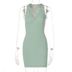 Cozy Soft Striped Knit Sleeveless Mini Dress Pink Green