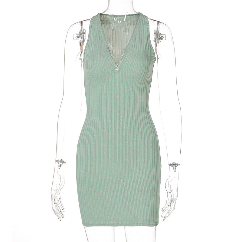 Cozy Soft Striped Knit Sleeveless Mini Dress Pink Green