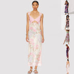 Women's V-Neck Lace Floral Print Midi Dress