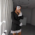 Black Striped American-style Ruffles Trim Dress