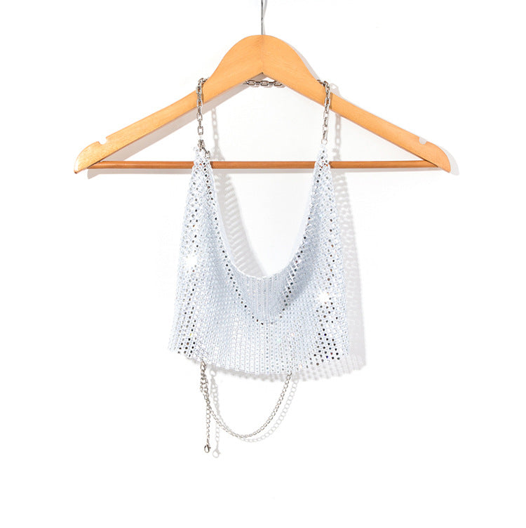 Chic Backless Rhinestone Sling Top With Midriff Cut