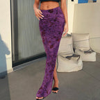Cozy Floral Knit Sheath Skirt Purple Street Style Chic