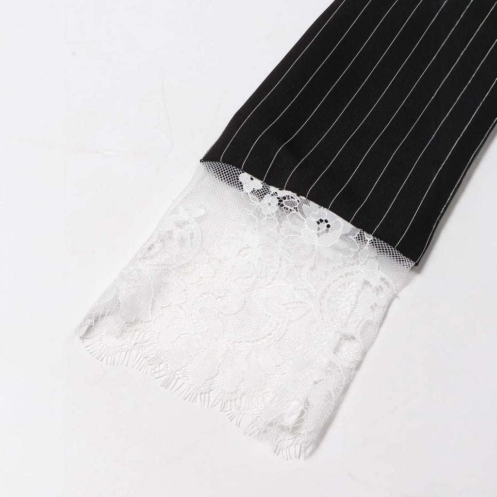 Black Striped American-style Ruffles Trim Dress