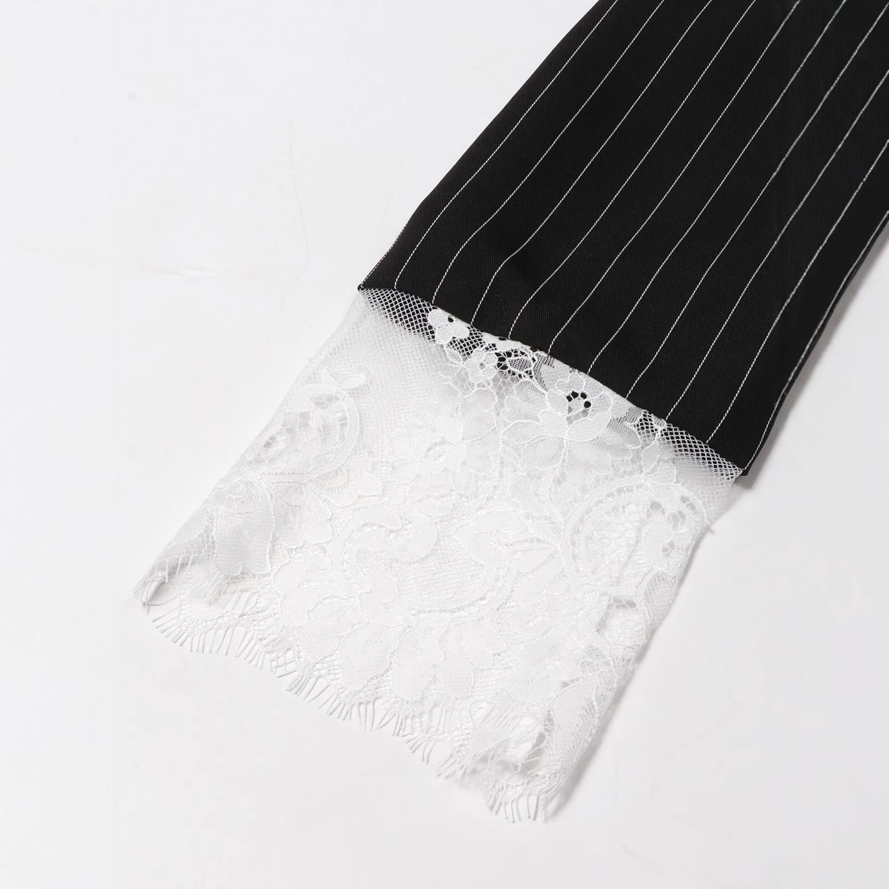 Black Striped American-style Ruffles Trim Dress