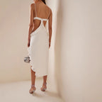 White Backless Lace Dress With Asymmetric Hem