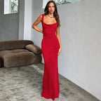 Chic Bow Backless Suspenders Sheath Dress With High Waist