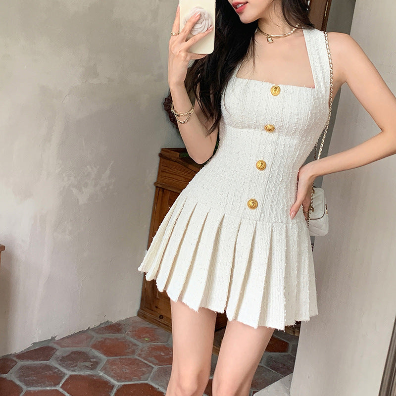 Camisole Dress With High-Waist A-Line Skirt In Fragrant Tea White Apricot Lightweight Polyester