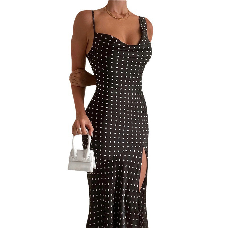 Polka Dot Suspender Dress In Lightweight Chiffon