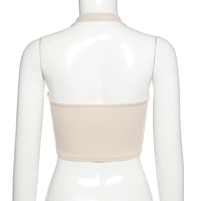 Chic Irregular Hollow Halter Vest Slim Crop Top