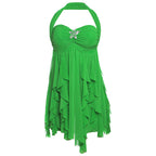 Halter Neck Backless Mesh Mini Printed Irregular Short Dress