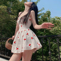 Cherry Print Strap Dress With Cute Silhouette