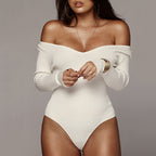Deep V Neck Long Sleeve Jumpsuit In Cotton Blend Casual Chic