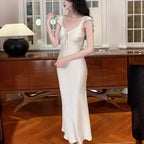 Graceful Sling Dress In Rust Red And Pearl Apricot