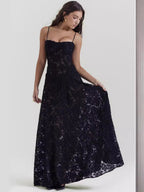 Sexy Flowers Slim Back Lace-up Long Dress