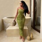 Green Open-back Tie-dyed Tube Top Dress