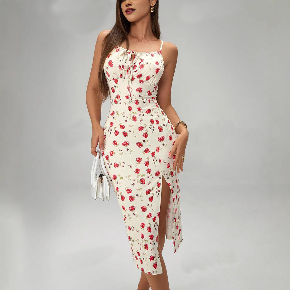 Floral Midi Dress With High-Waist And Split Hem