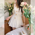 Camisole Dress With High-Waist A-Line Skirt In Fragrant Tea White Apricot Lightweight Polyester