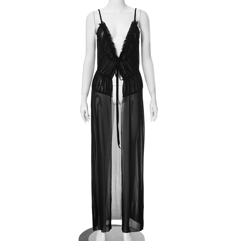 Chic Mesh Camisole With Tie Front See Through Sleeveless Top