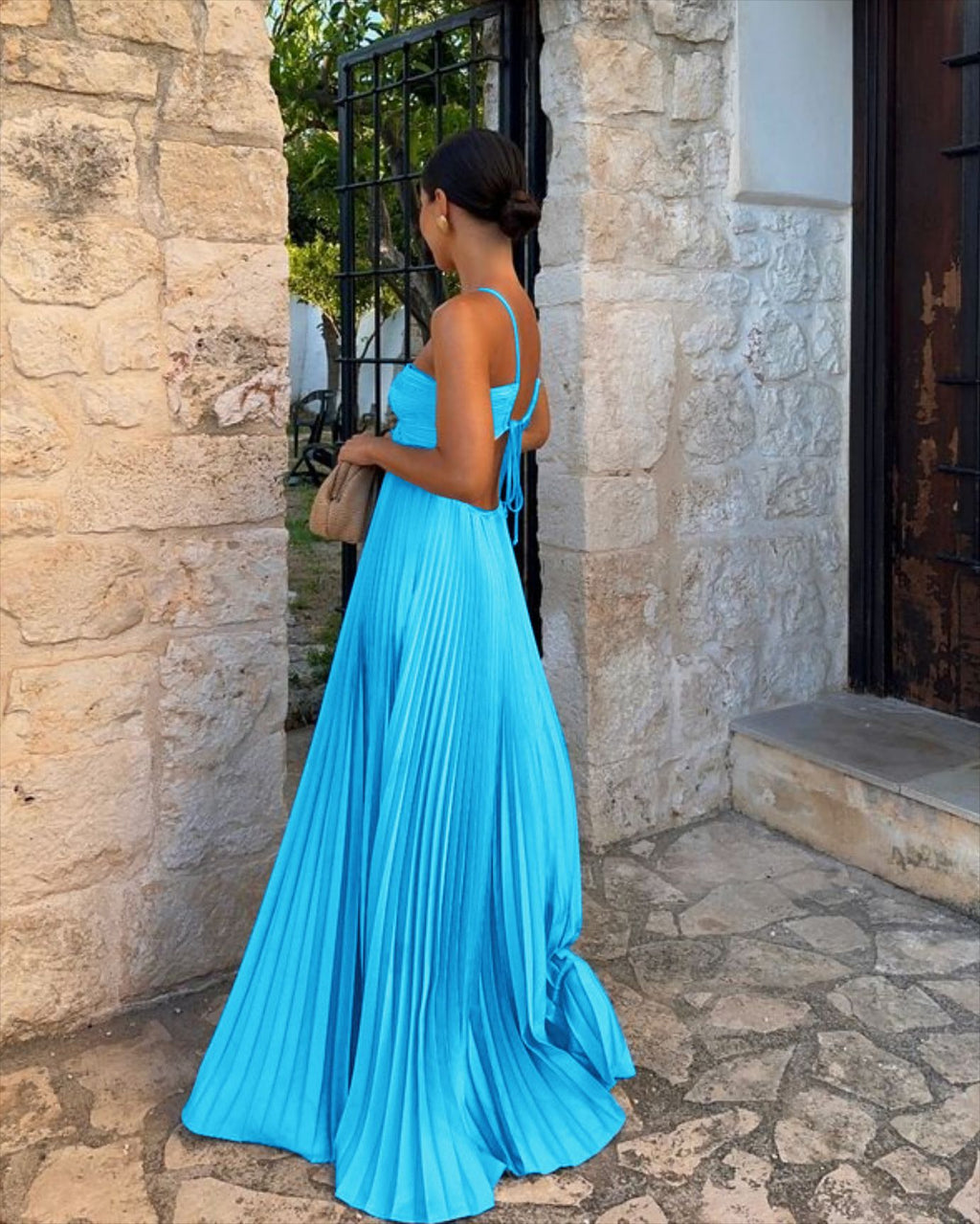 Pleated Sleeveless Sling Dress