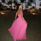 Graceful Pink Suspender Dress With High Waist Silhouette