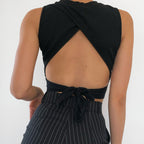 Lace-Up Tank Top For Women Round Neck Slim Fit Cotton Blend Crop Top